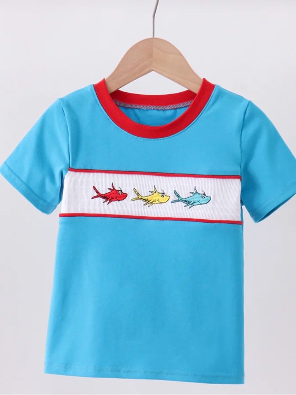 Kids Blue Dr. Seuss Short-Sleeve Swim Shirt with Fish Stripe